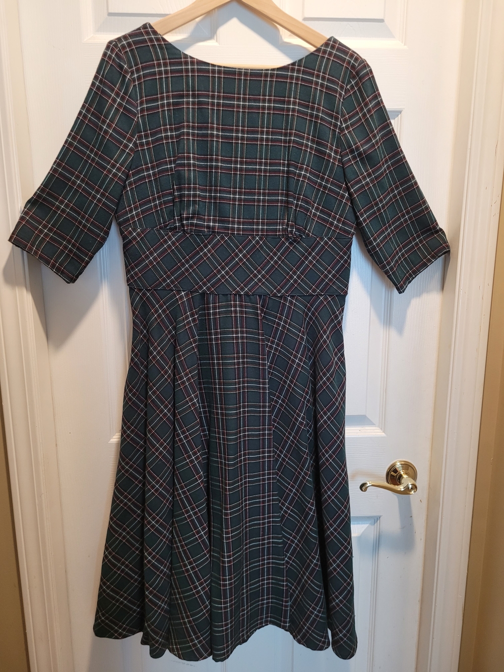 Hell Bunny Forest Green Plaid Fit & Flare Midi Dress (UK L)